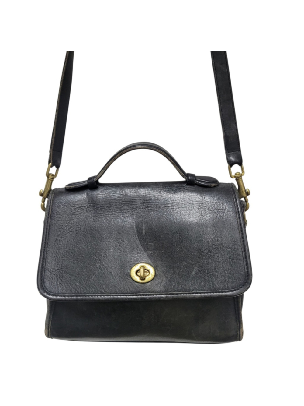 Coach Court #0072-348 Women Black Genuine Leather Shoulder/Crossbody Bag Pre-own